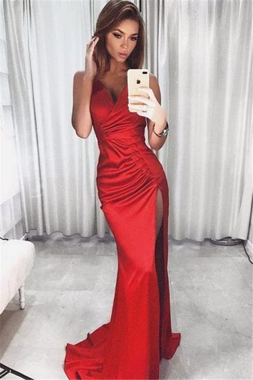 V-neck Side Split Formal Ball Dress Red Sexy Straps Evening Dress