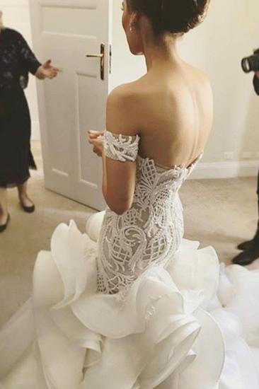 Gorgeous Off-the-Shoulder Mermaid Ruffles Bridal Gowns|White Lace Appliques Zipper Wedding Dress_2