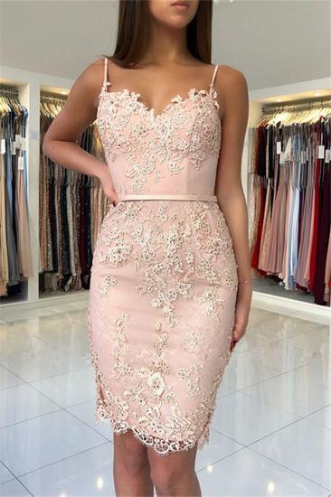 Pink Lace Sheath Short Party Dresses | Sexy Straps Cheap Homecoming Dresses Online