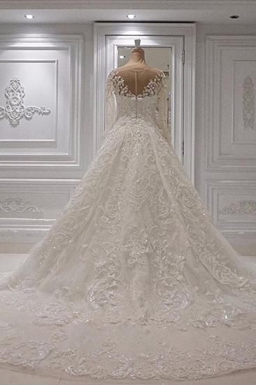 Gorgeous Crew Neck Long Sleeve Lace Appliques Wedding Bridal Dress|Elegant Ball Gown Sweep Train_2