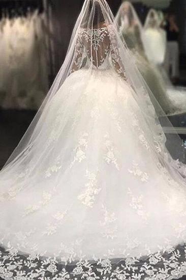 Luxury Tulle Appliques Scoop Long-Sleeves Crystal Wedding Dress_3