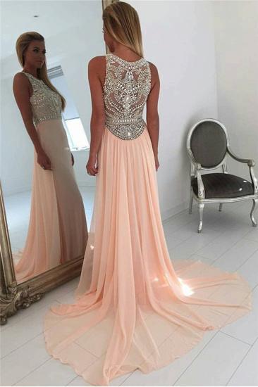 Coral Pink Chiffon Crystals Prom Dresses Sleeveless Beading Popular Long Evening Gown_1