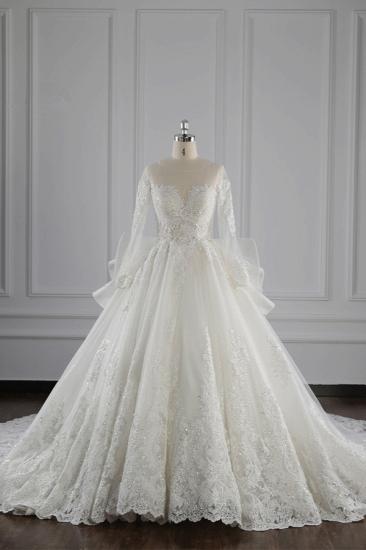 Bradyonlinewholesale Gorgeous Jewel Lace Tulle Wedding Dress Long Sleeves Beadings Bridal Gowns On Sale