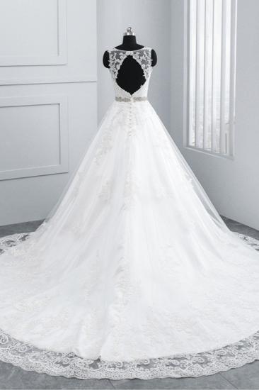 Bradyonlinewholesale Simple Jewel Tulle Lace Wedding Dress A-Line Appliques Beadings Bridal Gowns with Sash Online_2