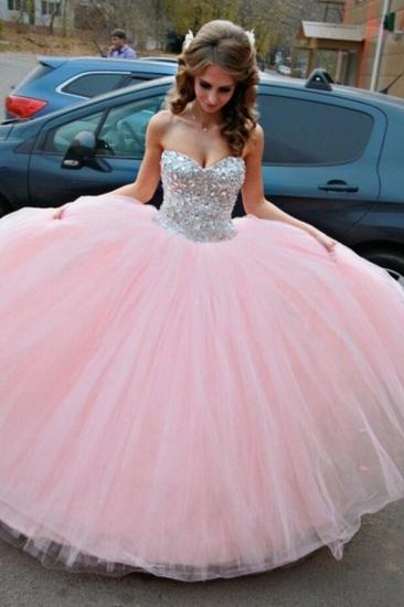 Vestido de Debutante Pink Ball Gown Wedding Dress Sweet Quinceanera Dresses with Crystals
