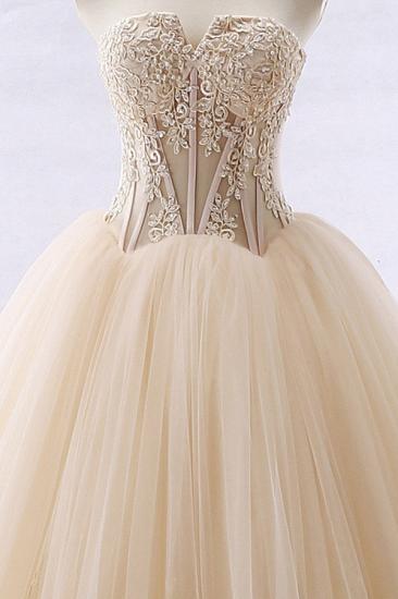 Bradyonlinewholesale Simple Strapless Champagne Tulle Wedding Dress Sweetheart Sleeveless Appliques Bridal Gowns with Beadings On Sale_3