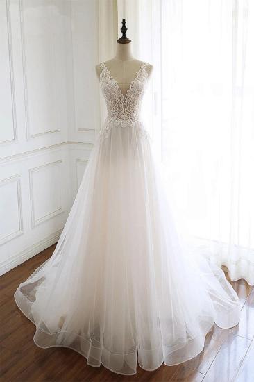 Bradyonlinewholesale Gorgeous White Tulle Lace Long Wedding Dress Sleeveless Custom Size Bridal Gowns On Sale_1