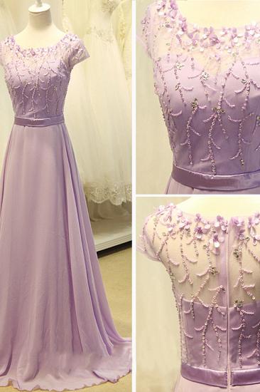 Cute Lavender Chiffon Long Prom Dresses with Beading Sequin Lovely Popular Evening Dresses_2