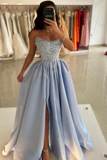 Lavender Evening Dresses Long Satin Prom Dresses Ball Gowns with Glitter_2