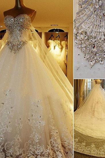 Gorgeous Bridal Dresses Sweetheart Appliques Crystal Beading  Elegant A Line  Wedding Gowns_2