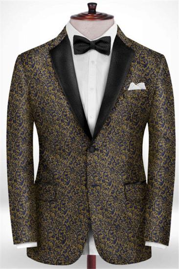 Gold Jacquard Prom Suit Tuxedo | Two Notched Lapel Mens Prom Suit