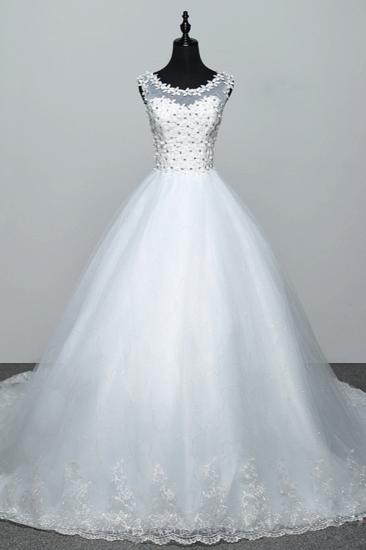 Bradyonlinewholesale Elegant Jewel White Tulle Ball Gown Wedding Dresses Sleeveless Appliques Bridal Gowns with Rhinestones