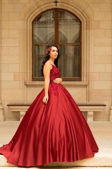 Stunning Spaghetti Straps Red Lace Appliques Satin Ball Gown_2