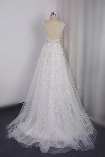 Bradyonlinewholesale Sparkly Sequined V-Neck Wedding Dress Tulle Sleeveless Beadings Bridal Gowns On Sale_2