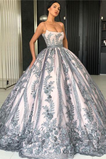 Spaghetti Straps Silver Grey Lace Appliques Evening Dresses | Luxury Princess Ball Gown Prom Dress_2