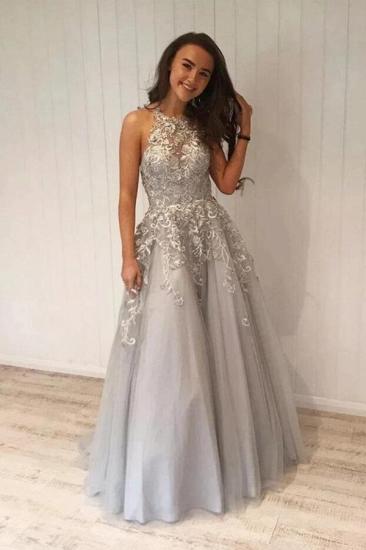 Elegant Halter Silver Lace Tulle Formal Dress_1