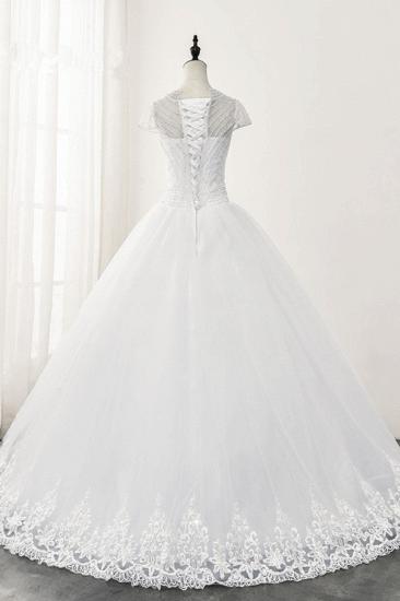 Bradyonlinewholesale Chic Ball Gown Jewel White Tulle Lace Wedding Dress Short Sleeves Rhinestones Bridal Gowns Online_2