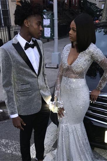 Sequin Silver Sequin Mens Suit |  Pointed Lapel Two-Piece Prom Costume_2