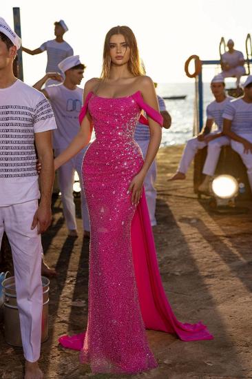 Fuchsia Evening Dresses Long Simple Ball Gowns Glitter Cheap