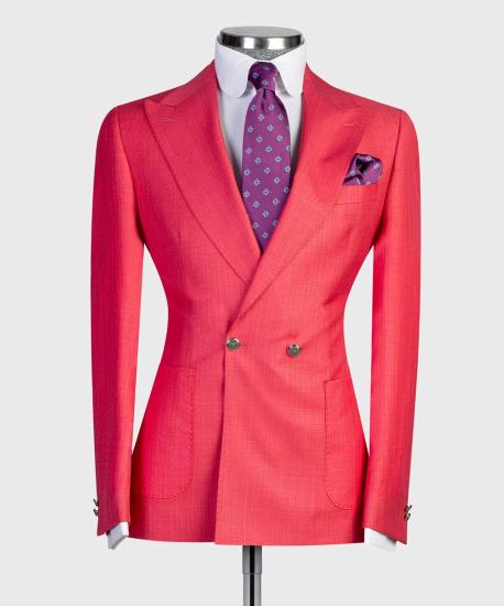 New Red Fashion Double Breasted Pointe Collar Prom Men Suits_4