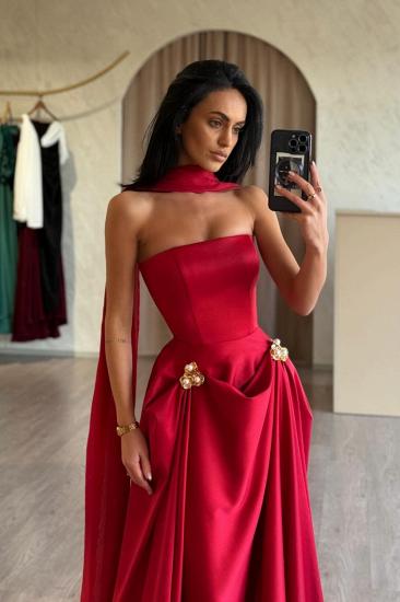 Red Strapless Ruched Pearl Detailing Mermaid Prom Dresses_3