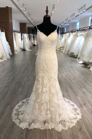 Bradyonlinewholesale Elegant Spaghetti Straps Mermaid Wedding Dress Tulle Lace Appliques V-Neck Bridal Gowns Online_1