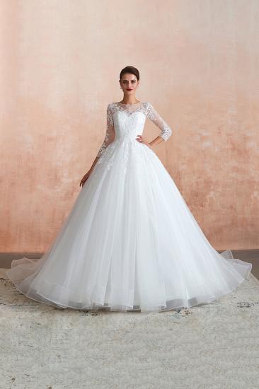 Canace | Romantic Long sleeves Lace Ball Gown Wedding Dress, Fully covered Buttons Bridal Gowns with Court Train_7