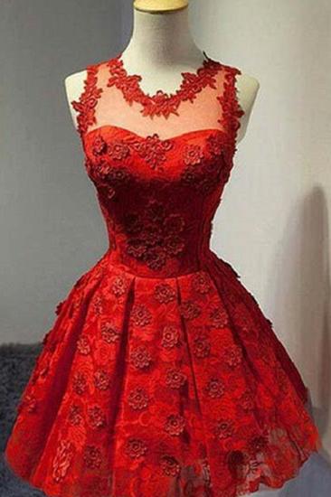 Red V-Neck Applique Cocktail Dress Mini Stunning Homecoming Dresses with Flowers_1