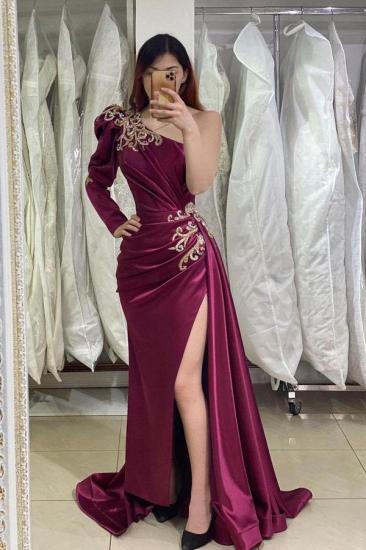 Designer Sleeve One-Shoulder Side-Slit Evening Dress | Long Prom Dress_1