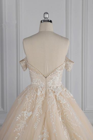 Bradyonlinewholesale Gorgeous Ball Gown Tulle Lace Wedding Dress Champagne Appliques Off-the-Shoulder Bridal Gowns with Beadings On Sale_6