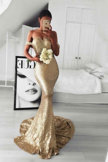 Off The Shoulder Gold Sequins Evening Dresses Cheap Sexy Formal Dresses