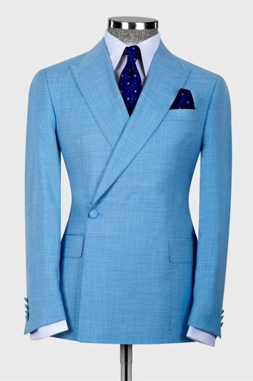 Giles Sky Blue New Arrival Peaked Lapel Two Pieces Men Suits_1