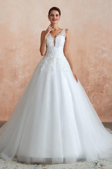 Fantastic Tulle Appliques Sleeveless White Wedding Dress_6