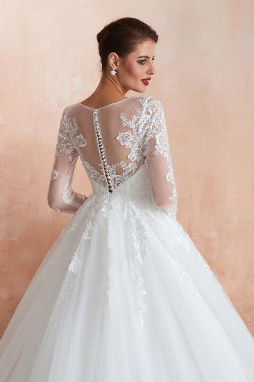 Canace | Romantic Long sleeves Lace Ball Gown Wedding Dress, Fully covered Buttons Bridal Gowns with Court Train_3