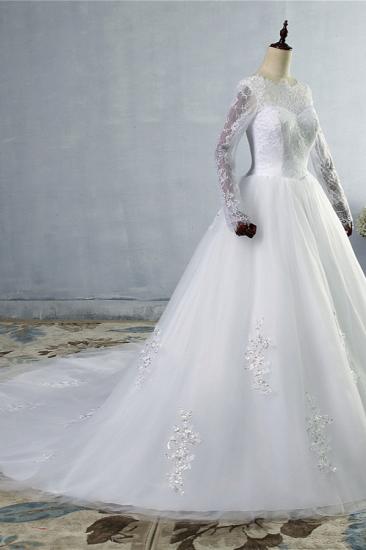Bradyonlinewholesale Elegant Jewel Tulle Lace Wedding Dress Long Sleeves Appliques Sequins Bridal Gowns On Sale_3