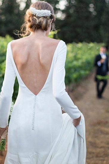 Backless Wholesale Satin Simple Wedding Dresses | Elegant Long Sleeve Sheath Elegant Bridal Gowns_2