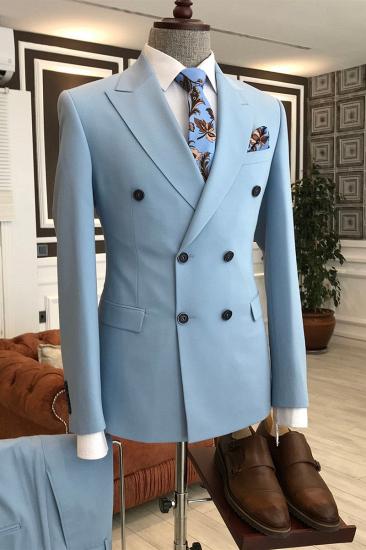 Paddy Fashion Blue Point Lapel Double Breasted Best Business Suit for Men_1