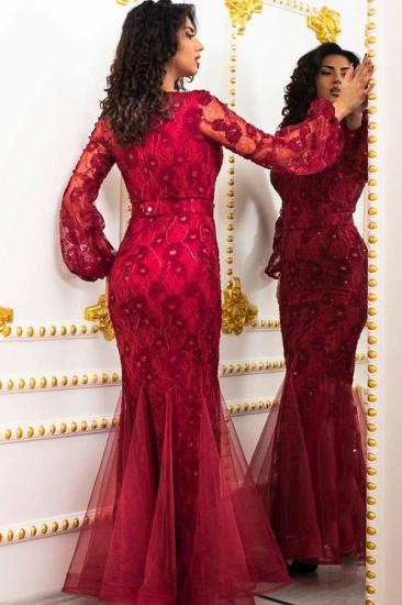 Charming Red Floral Long Sleeves Mermaid Prom Dress_2