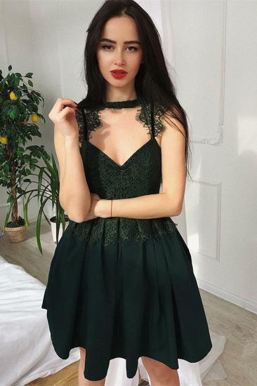 Green A-Line V-Neck Short Homecoming Dress | Lace Sleeveless Homecoming Dresses Cheap