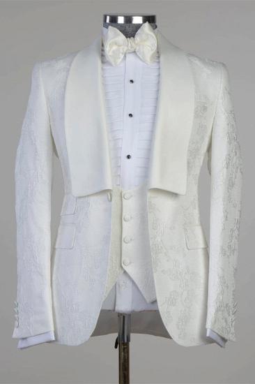 Latest Design White Jacquard Shawl Lapel One Button Wedding Suits_1