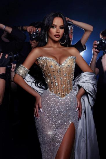 Luxury Ball Gowns Long Glitter Prom Dresses Silver_2