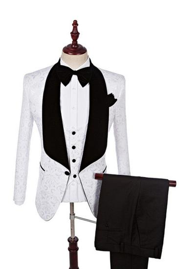 Dillon White Three-Piece Fashion Jacquard Shawl Lapel Wedding Dress Set_4