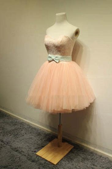 Cute Sweetheart Lace Tulle Short Cocktail Dresses with Bowknot Lace-up Pink Homecoming Dresses for Juniors_3