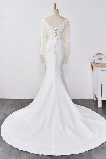 Bradyonlinewholesale Simple Satin Mermaid Jewel Wedding Dress Tulle Lace Long Sleeves Bridal Gowns On Sale_2