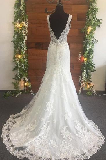 Bradyonlinewholesale Elegant Straps V-Neck Tulle Wedding Dress Mermaid Appliques Sleeveless Beadings Bridal Gowns Online_2