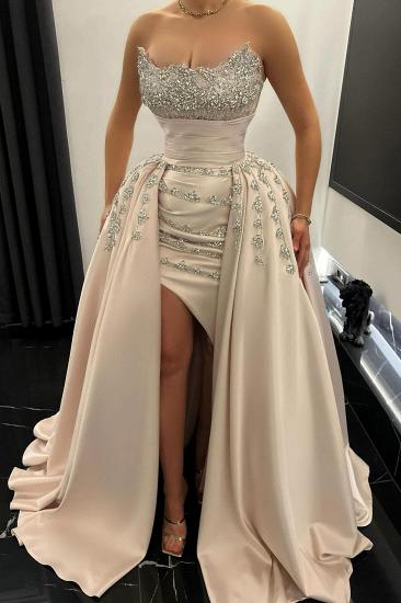 Champagne Evening Dresses Long Satin Ball Gowns with Glitter_2