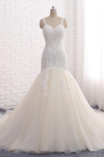 Bradyonlinewholesale Affordable Strapless Mermaid Tulle Lace Wedding Dress Sweetheart Appliques Bridal Gowns On Sale