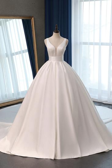 Bradyonlinewholesale Sexy Deep-V-Neck Straps Satin Wedding Dress Ball Gown Ruffles Sleeveless Bridal Gowns Online_1