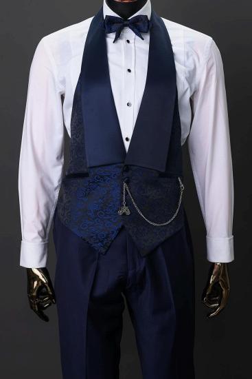 Parker 3 Piece Navy Blue Jacquard Wedding Suit for Groom_2