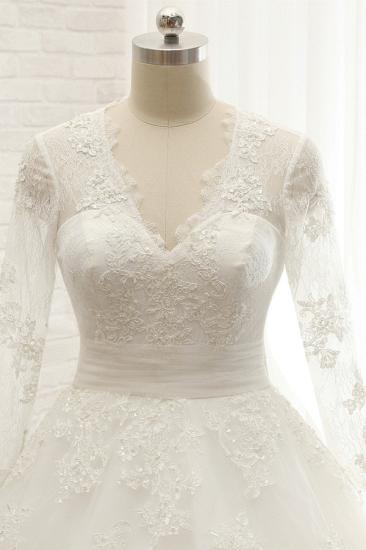 Bradyonlinewholesale Modest Longsleeves V-neck Lace Wedding Dresses White Tulle A-line Bridal Gowns With Appliques Online_3